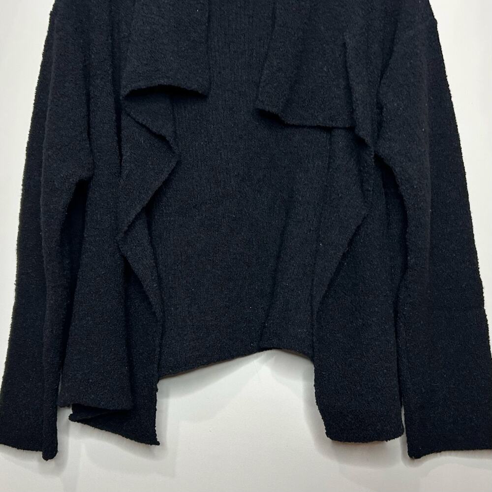 Eileen Fisher Black Waterfall Open Cardigan Sweater Size L Wool Blend Nubby Knit - Picture 3 of 8